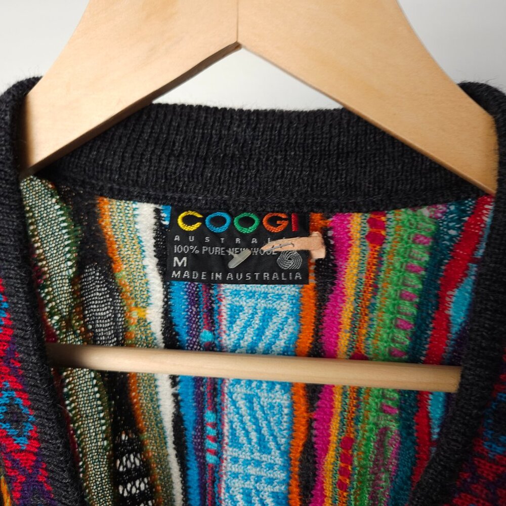 90s COOGI Australia crazy pattern 3D textured wool knitted sweater cardigan - Picture 9 of 12
